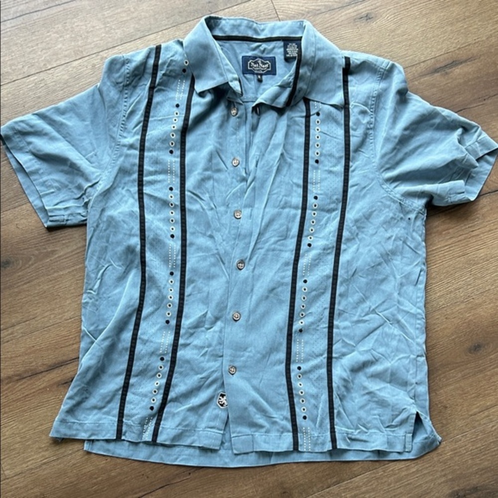 Nat Nast Cubavera Light Blue Silk Button Down Shirt ! Medium